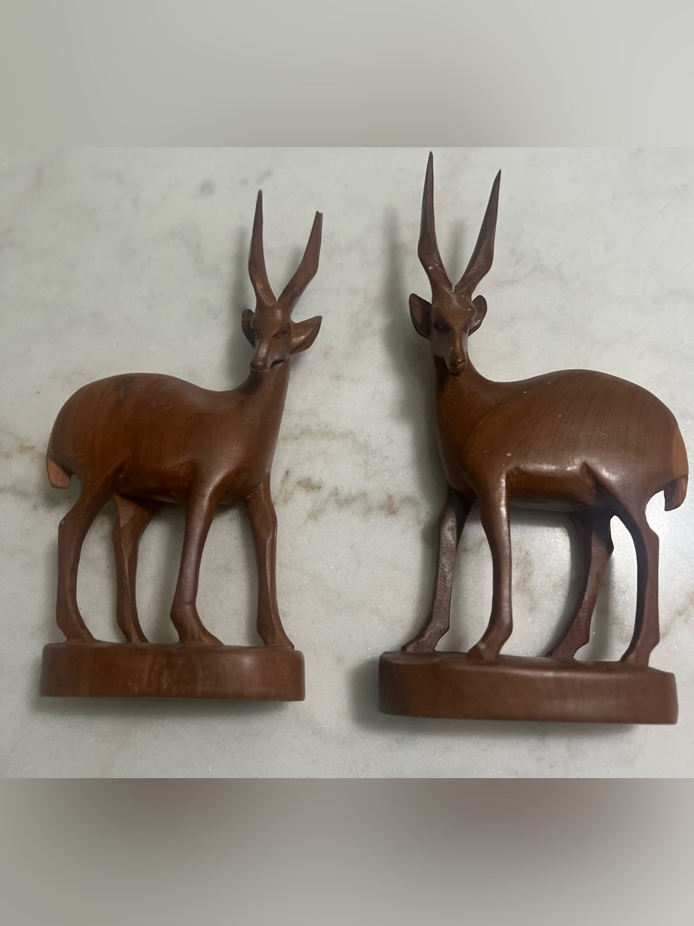 Hand Carved Wooden African Gazelle Impala Deer Figurine Set Kenya- SEE PICS